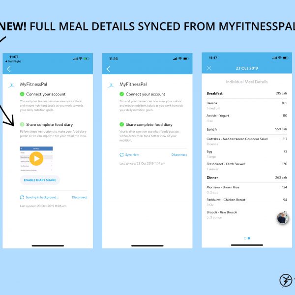 Get full meal details synced from MyFitnessPal into Trainerize